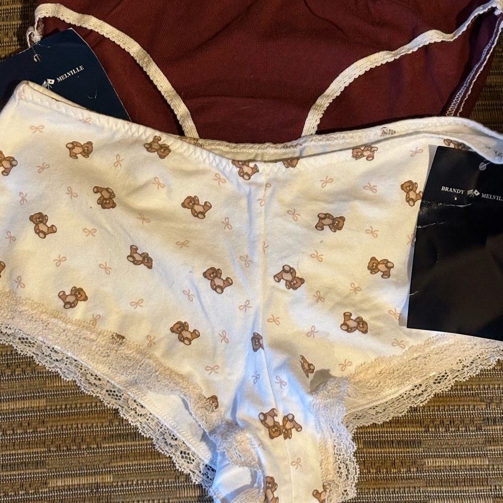 NWT Brandy Melville Red and Teddy Bear Print Lace Trim Panties